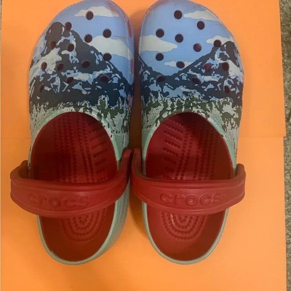 CROCS Blue and Red Sandals with Nature Design - Picture 1 of 6
